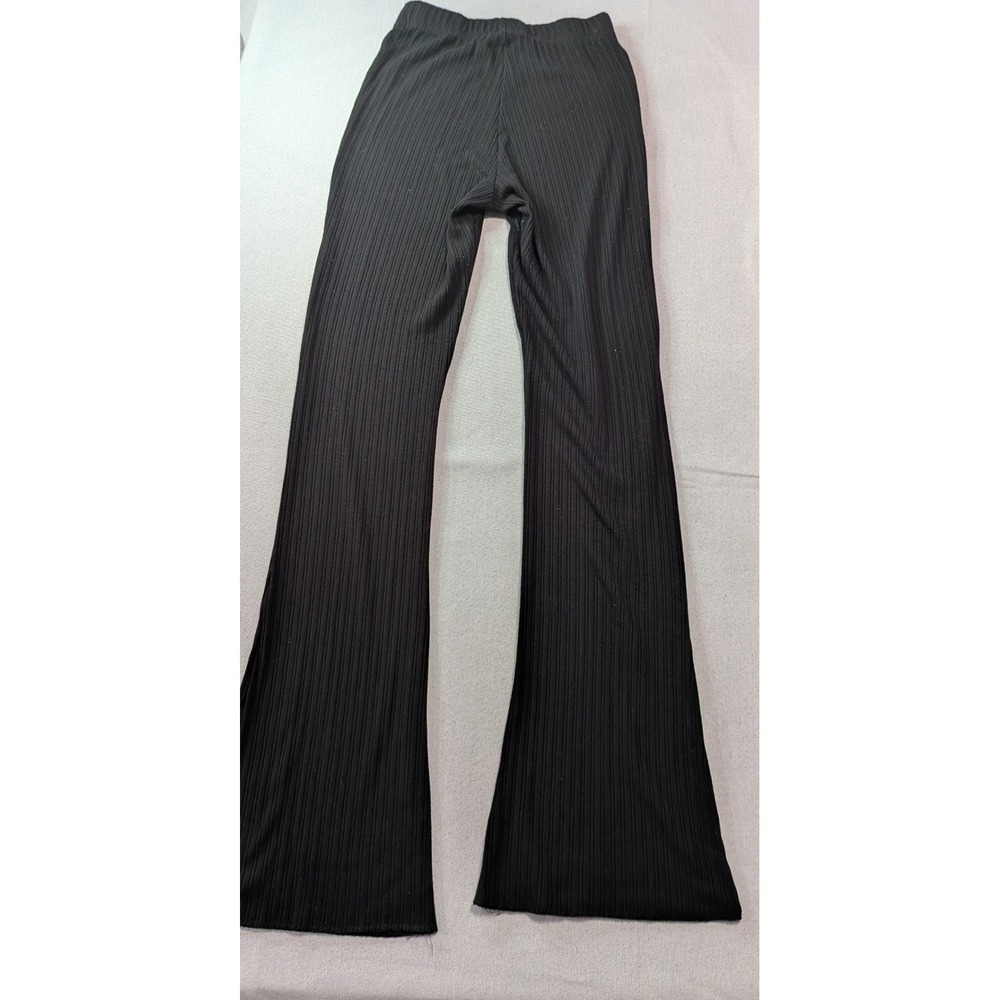 Black Ribbed Flared Women's Pants